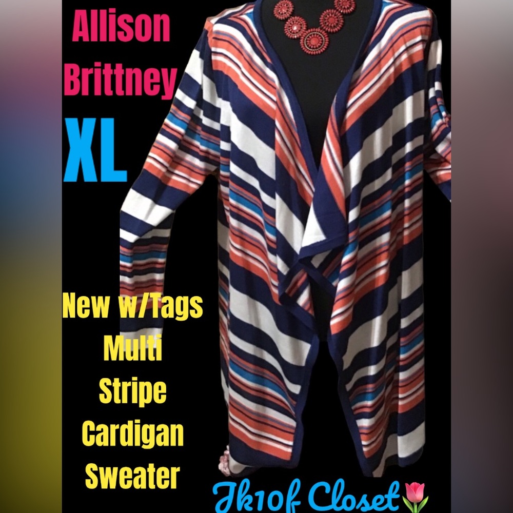 LOWEST🌺 NWT Allison Brittney XL Multicolor Stripe Cardigan Sweater